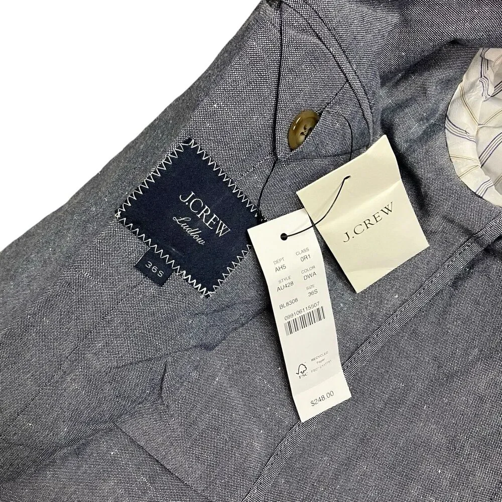 J Crew Blazer Mens 36S Gray Linen Blend Ludlow Unstructured‎ Baird McNutt AU428